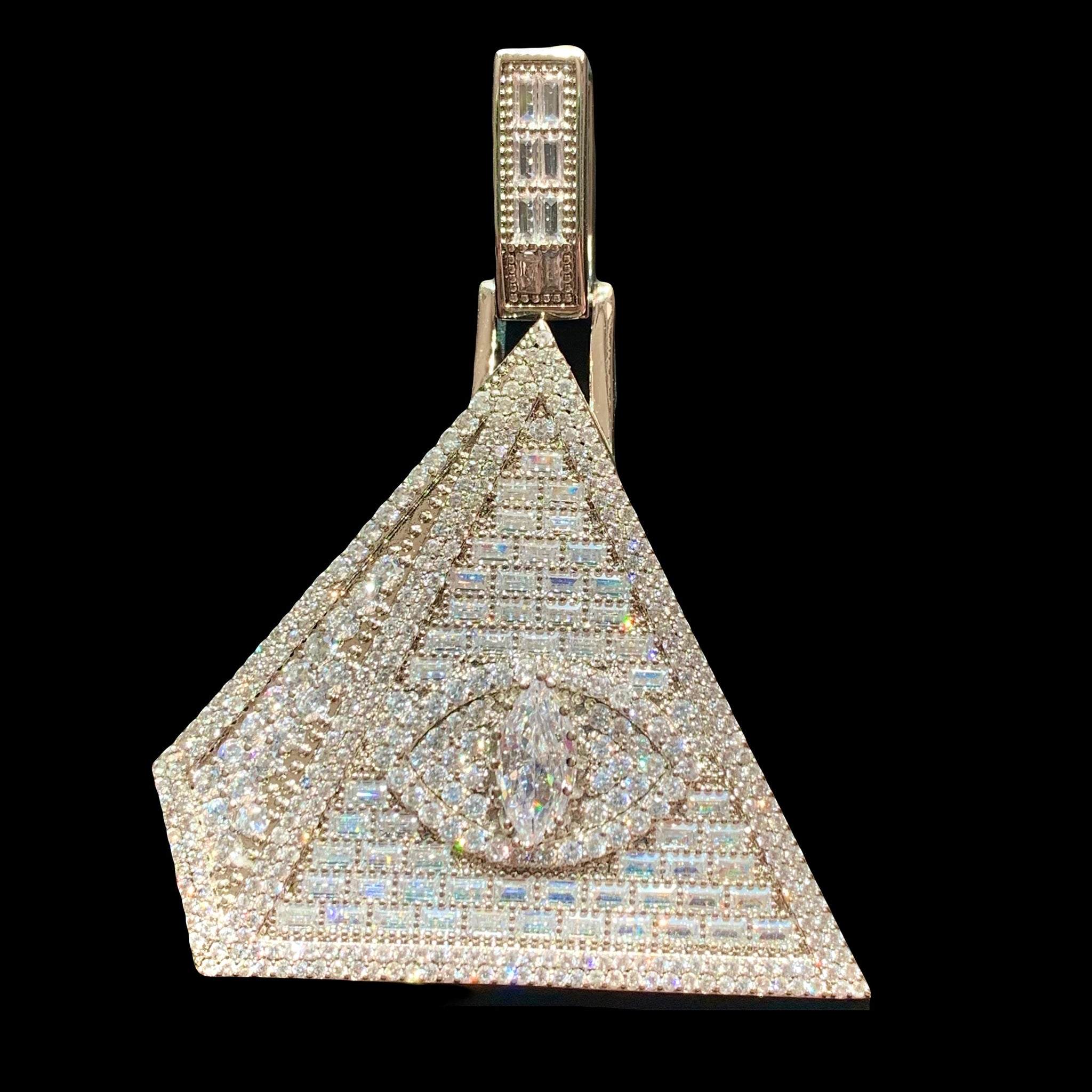 Iced Pyramid Pendant White Gold