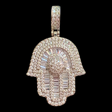 Iced Hamsa Hand Pendant White Gold