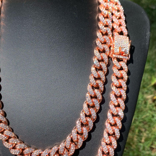 Iced Cuban Link Chain Rose Gold 14mm